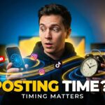 Social media creator holding a phone and clock, explaining the best time to post on social media in 2026 for higher reach and engagement