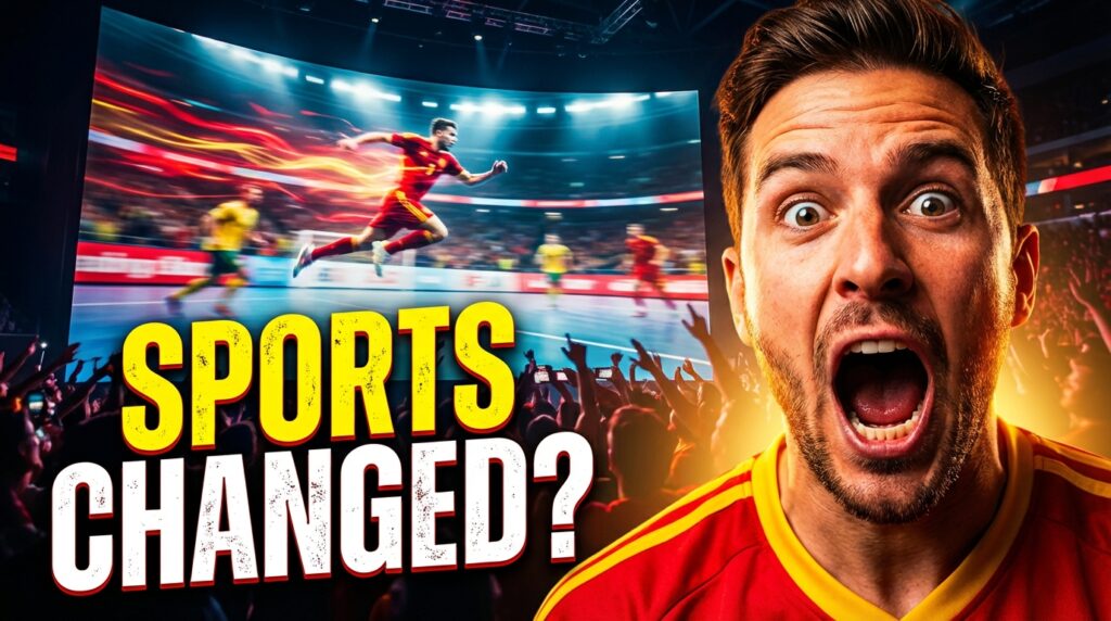Excited sports fan reacting to fast-paced short-format sports match on screen, showing how new leagues are dominating global viewership in 2026